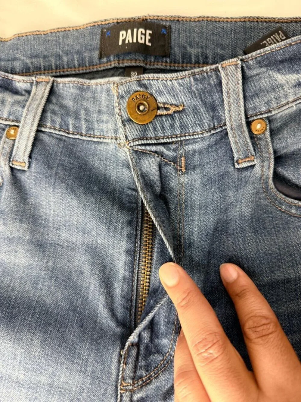 PAIGE Lennox Men's Jeans Size 32 Blue Slim Straight Stretch Premium Denim